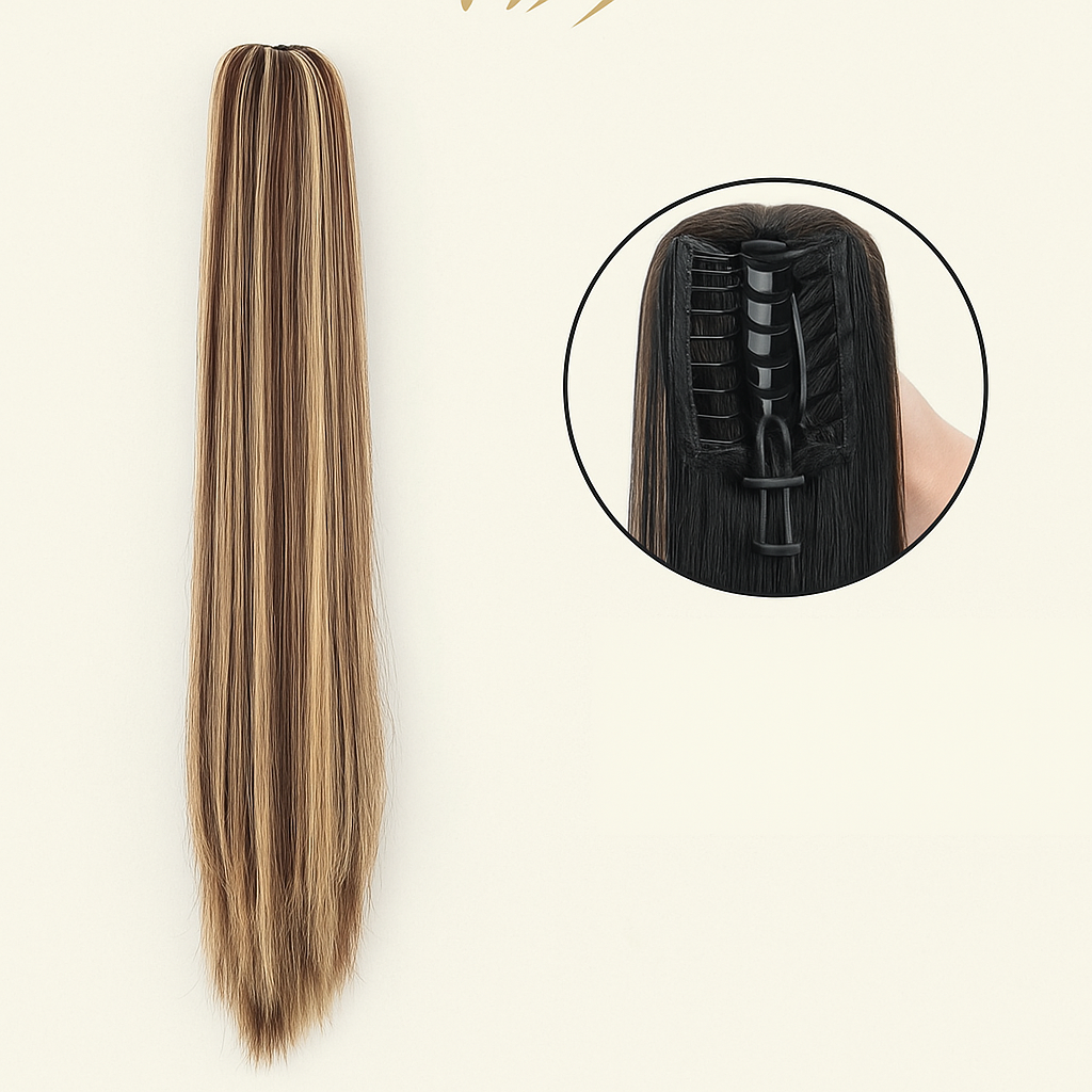 VOLLEDIGE PAARDENSTAART SARA DONKER BRUIN/HONING BLOND MIX 60 CM STIJL