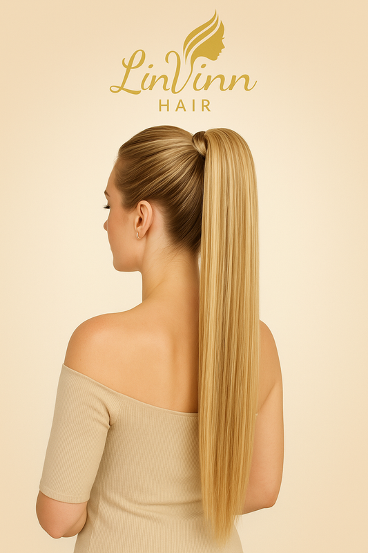 FULL PONYTAIL SARA BRUIN/HONING MIX BLOND  60 CM STIJL