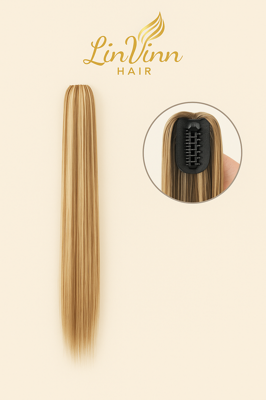 FULL PONYTAIL SARA BRUIN/HONING MIX BLOND  60 CM STIJL