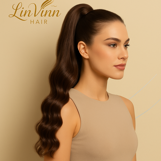 FULL PONYTAIL MILA LICHT BRUIN BODYWEAVE 60 CM