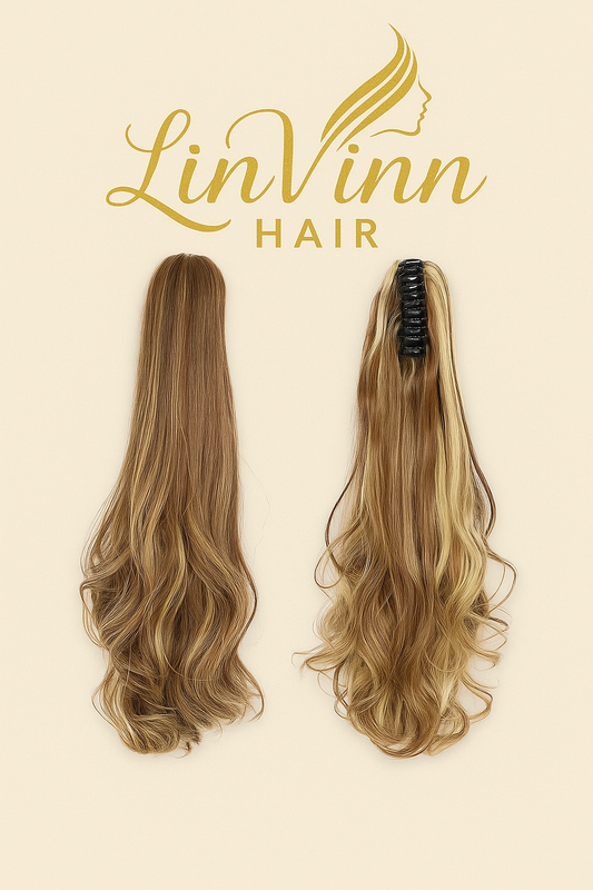 FULL PONYTAIL MILA DONKER BRUIN/BLOND MIX BODYWEAVE 60 CM