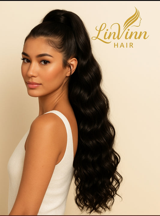 FULL PONYTAIL MILA DONKER BRUIN BODYWEAVE 60 CM
